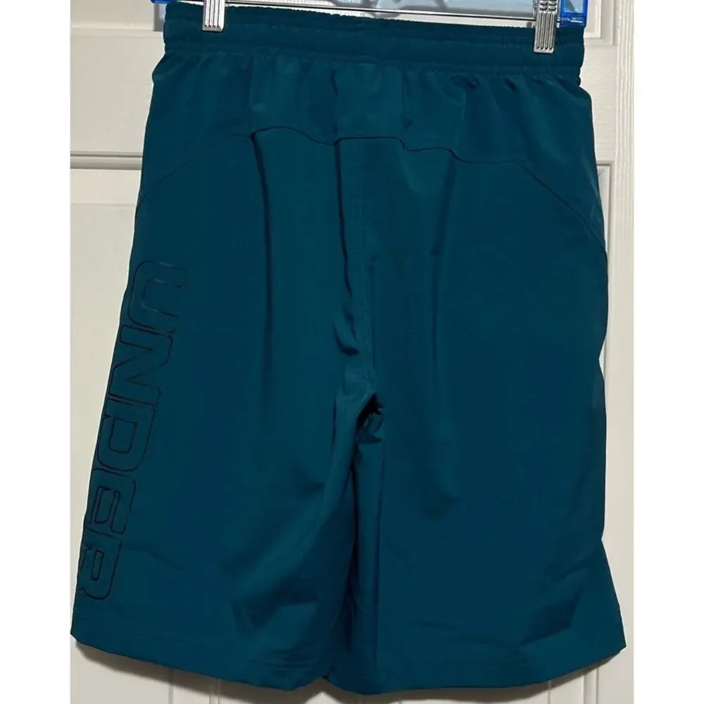 Under Armour‎ Youth Boys Dark Teal Yellow Black Loose Mesh Shorts Size S